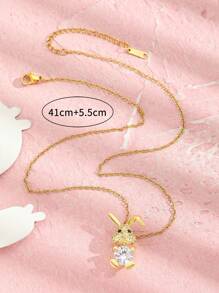 1 cái Trẻ Em Rhinestone Rabbit Mặt Dây Chuyền Chuỗi Trang Trí Vòng Cổ Bằng Thép Không Gỉ - trắng - Xem 4
