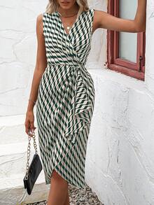 SHEIN LUNE Đầm Trọn gói Vắt Tất cả trên in Thanh lịch - màu xanh lá - Xem 6