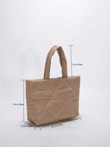 时尚菱形绗缝刺绣手提包/单肩包 - 卡其色 - 查看 10