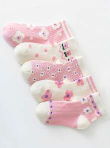 Chicas 5 pares Calcetines con patrón floral transpirable para vida diaria - Multicolor - Ver 1