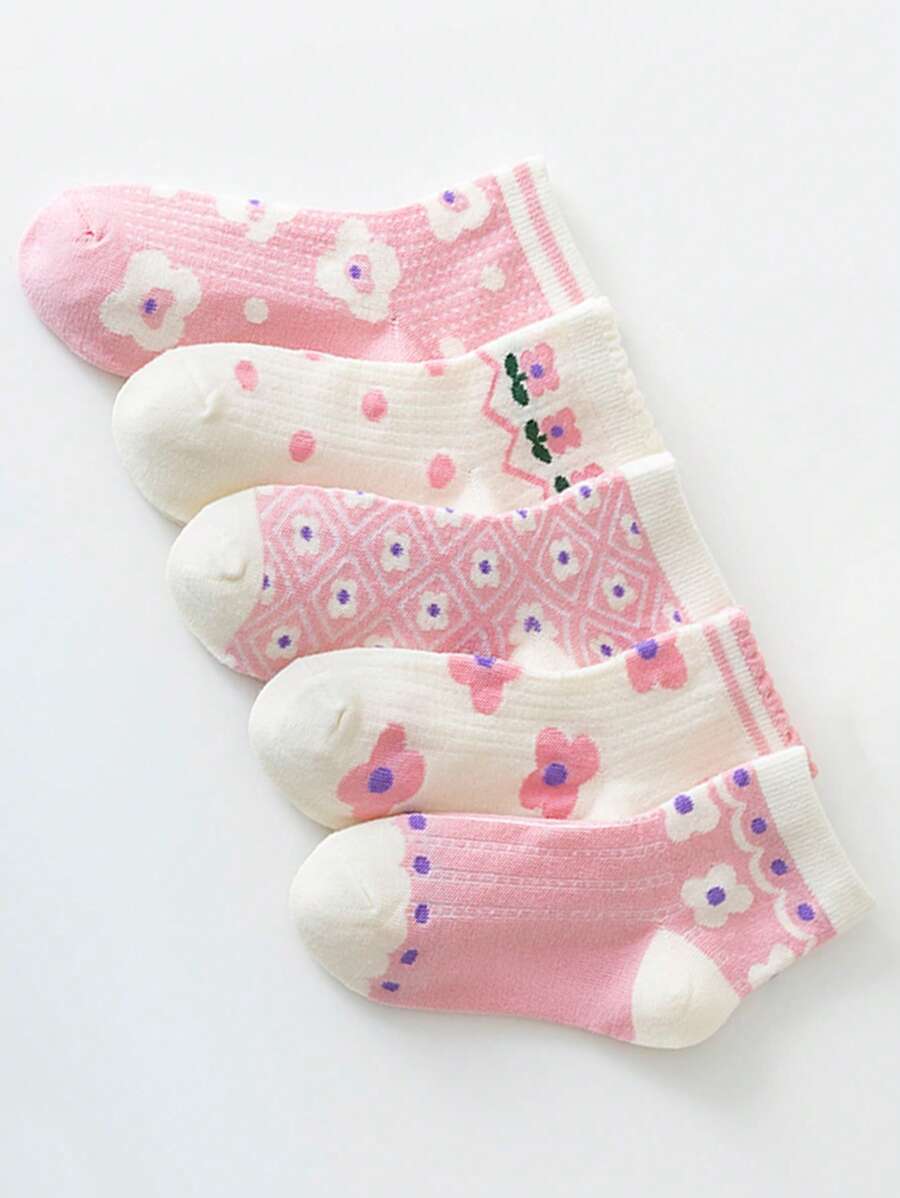 Chicas 5 pares Calcetines con patrón floral transpirable para vida diaria - Multicolor - Ver 1