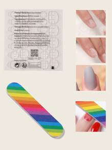 144pcs Short Elliptical Nail Pieces With Colorful Patterns, With A Nail File And 6 Jelly Gels Press On Nails Nail Supplies - Multicolor - View 6