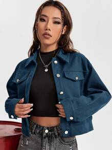 Eduely 骷髏和標語圖案翻蓋細節夾克 - 水鴨藍 - 查看 6