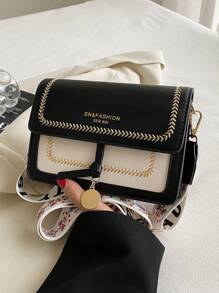 Lightweight And Fashionable Business Casual Women's Handbag, Multi-Functional New Crossbody Bag, Casual Color Block Design, Small Square Bag, Wide Strap, Suitable For Parties, Dates, School, Outdoor Activities, An Ideal Gift For Teenage Girls, College Students, Young Professionals And Office Workers. Perfect For Office, University, Work, Business, Commuting, Outdoor, Travel, And Hiking Occasions. - Black and White - View 3