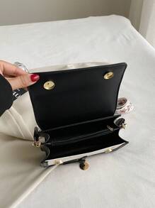 Lightweight And Fashionable Business Casual Women's Handbag, Multi-Functional New Crossbody Bag, Casual Color Block Design, Small Square Bag, Wide Strap, Suitable For Parties, Dates, School, Outdoor Activities, An Ideal Gift For Teenage Girls, College Students, Young Professionals And Office Workers. Perfect For Office, University, Work, Business, Commuting, Outdoor, Travel, And Hiking Occasions. - Black and White - View 7