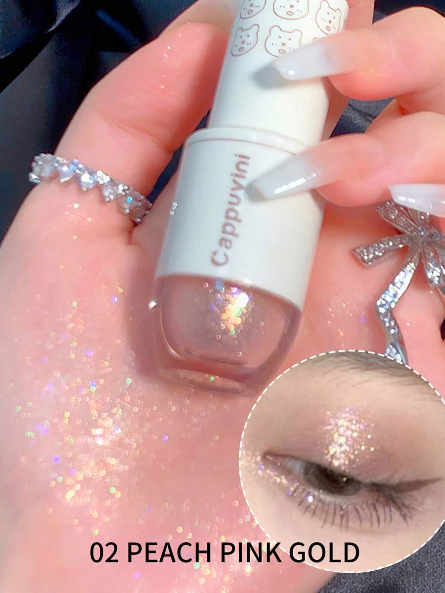 Sombra de ojos líquida de larga duración, barra iluminadora de sombra de ojos con brillo - Dorado - Ver 1