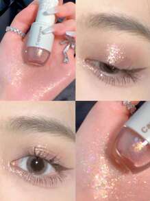 Sombra de ojos líquida de larga duración, barra iluminadora de sombra de ojos con brillo - Dorado - Ver 2