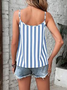 SHEIN LUNE Striped Print Button Front Cami Top - Blue and White - View 2