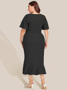 Đầm Plus Size Xù Trọn gói Viên lá sen màu trơn Thanh lịch - màu đen - Xem 2