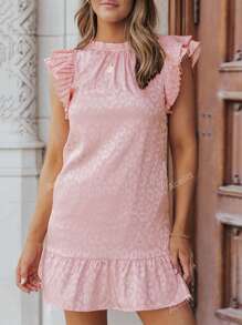Leopard Jacquard Ruffle Trim Dress