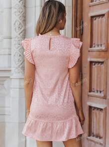Leopard Jacquard Ruffle Trim Dress