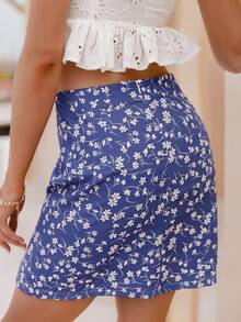 Sollinarry 碎花開衩短裙 - 藍色 - 查看 2