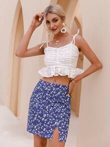 Sollinarry 碎花開衩短裙 - 藍色 - 查看 4