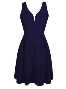 Đầm Lộ Lưng Dây kéo Uốn nếp màu trơn Thanh lịch - Màu xanh hải quân - Xem 4