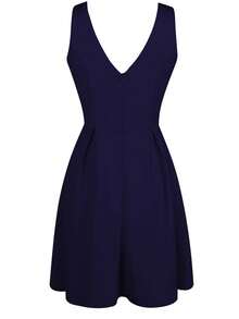 Đầm Lộ Lưng Dây kéo Uốn nếp màu trơn Thanh lịch - Màu xanh hải quân - Xem 5