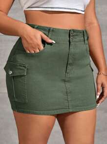 SHEIN EZwear Falda en mezclilla con bolsillo con solapa