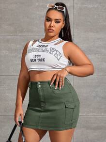 SHEIN EZwear Falda en mezclilla con bolsillo con solapa