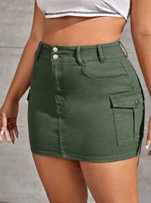 SHEIN EZwear Falda en mezclilla con bolsillo con solapa
