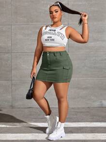 SHEIN EZwear Falda en mezclilla con bolsillo con solapa