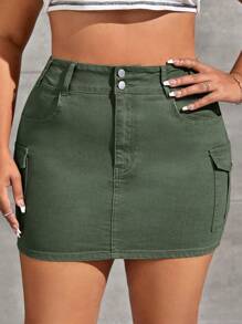 SHEIN EZwear Falda en mezclilla con bolsillo con solapa