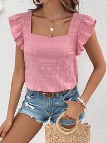 SHEIN VCAY Blusa de cuello cuadrado ribete con fruncido - Rosa vieja - Ver 5