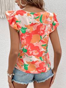 SHEIN VCAY Blusa de mujer con cuello cuadrado y manga corta para vacaciones - Multicolor - Ver 2
