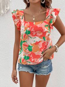 SHEIN VCAY Blusa de mujer con cuello cuadrado y manga corta para vacaciones - Multicolor - Ver 3