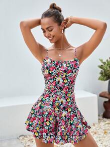 Soleia 滿版印花荷葉邊吊帶連體短褲 - 彩色 - 查看 1