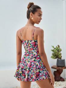 Soleia 滿版印花荷葉邊吊帶連體短褲 - 彩色 - 查看 2