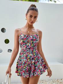 Soleia 滿版印花荷葉邊吊帶連體短褲 - 彩色 - 查看 3