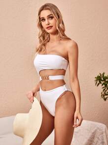SHEIN Swim Traje de baño de una pieza con cintura recortada y eslabones sólidos para verano
