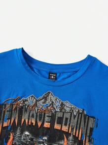 SHEIN EZwear Top crop con estampado de motocicleta y letra - Azul - Ver 4