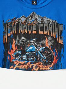 SHEIN EZwear Top crop con estampado de motocicleta y letra - Azul - Ver 5