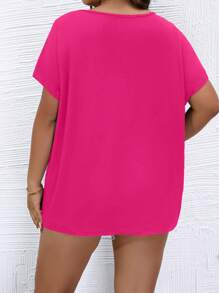 SHEIN LUNE Áo thun Plus size Tim Giải trí - Màu Hồng Tươi - Xem 2