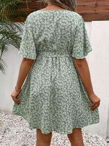 SHEIN Maternity Ditsy Floral Print Butterfly Sleeve Belted Dress - Multicolor - View 2