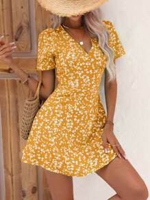 Breezaya Đầm Trọn gói Họa tiết hoa Boho - Màu vàng - Xem 4