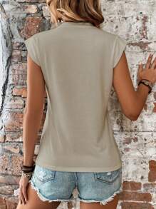 SHEIN LUNE Solid Round Neck Tee - Apricot - View 2