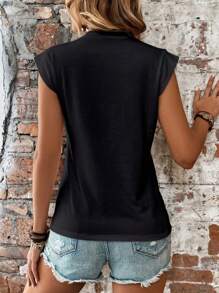SHEIN LUNE Camiseta unicolor de cuello redondo - Negro - Ver 2
