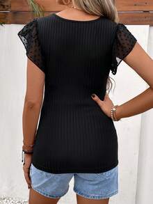 SHEIN Maternity Keyhole Neckline Butterfly Sleeve Tee - Black - View 2