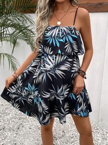 SHEIN Maternity Tropical Print Ruffle Hem Cami Dress - Multicolor - View 1