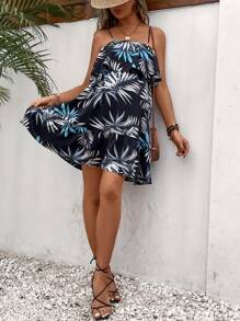 SHEIN Maternity Tropical Print Ruffle Hem Cami Dress - Multicolor - View 6