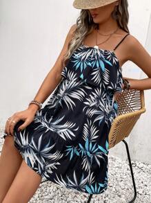 SHEIN Maternity Tropical Print Ruffle Hem Cami Dress - Multicolor - View 7