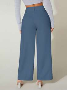 SHEIN PETITE High Waist Wide Leg Pants - Dusty Blue - View 2