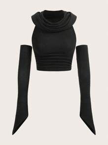 SHEIN ICON 垂領短款上衣帶袖子