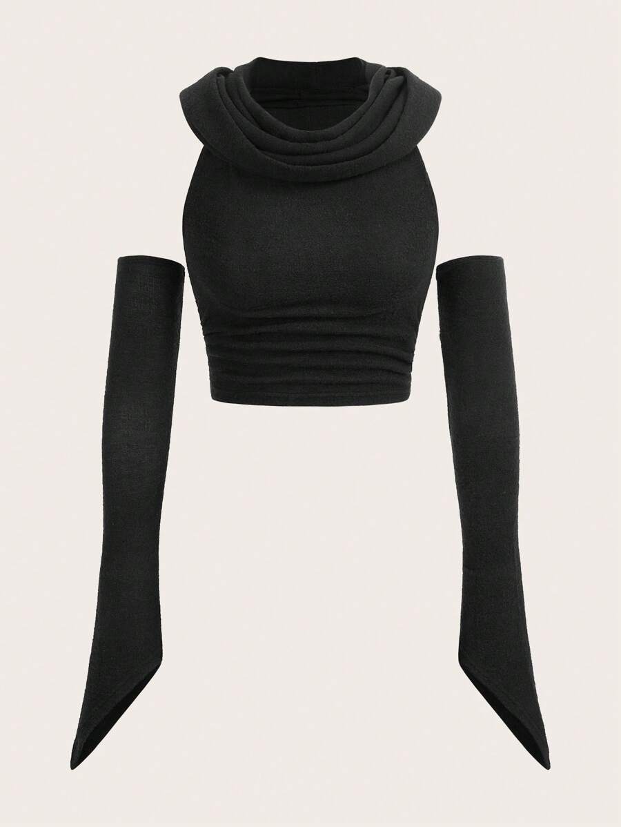 SHEIN ICON 垂領短款上衣帶袖子