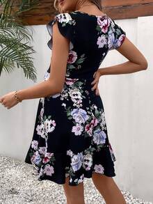 SHEIN Maternity Floral Print Ruffle Hem Dress - Black - View 2