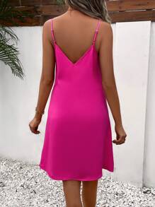 SHEIN Váy Bà bầu Lộ Lưng màu trơn Giải trí - Màu Hồng Tươi - Xem 2