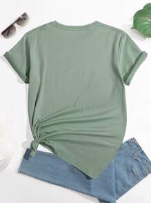 SHEIN LUNE 蝴蝶和印花T恤 - 綠色 - 查看 2