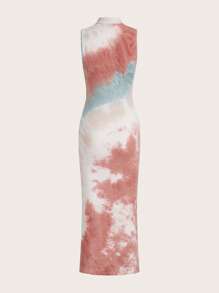 ROMWE PUNK Tie Dye Mock Neck Bodycon Dress - Multicolor - View 2