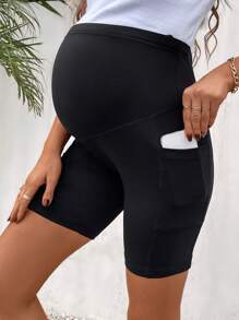 SHEIN Maternity Wide Waistband Biker Shorts With Phone Pocket